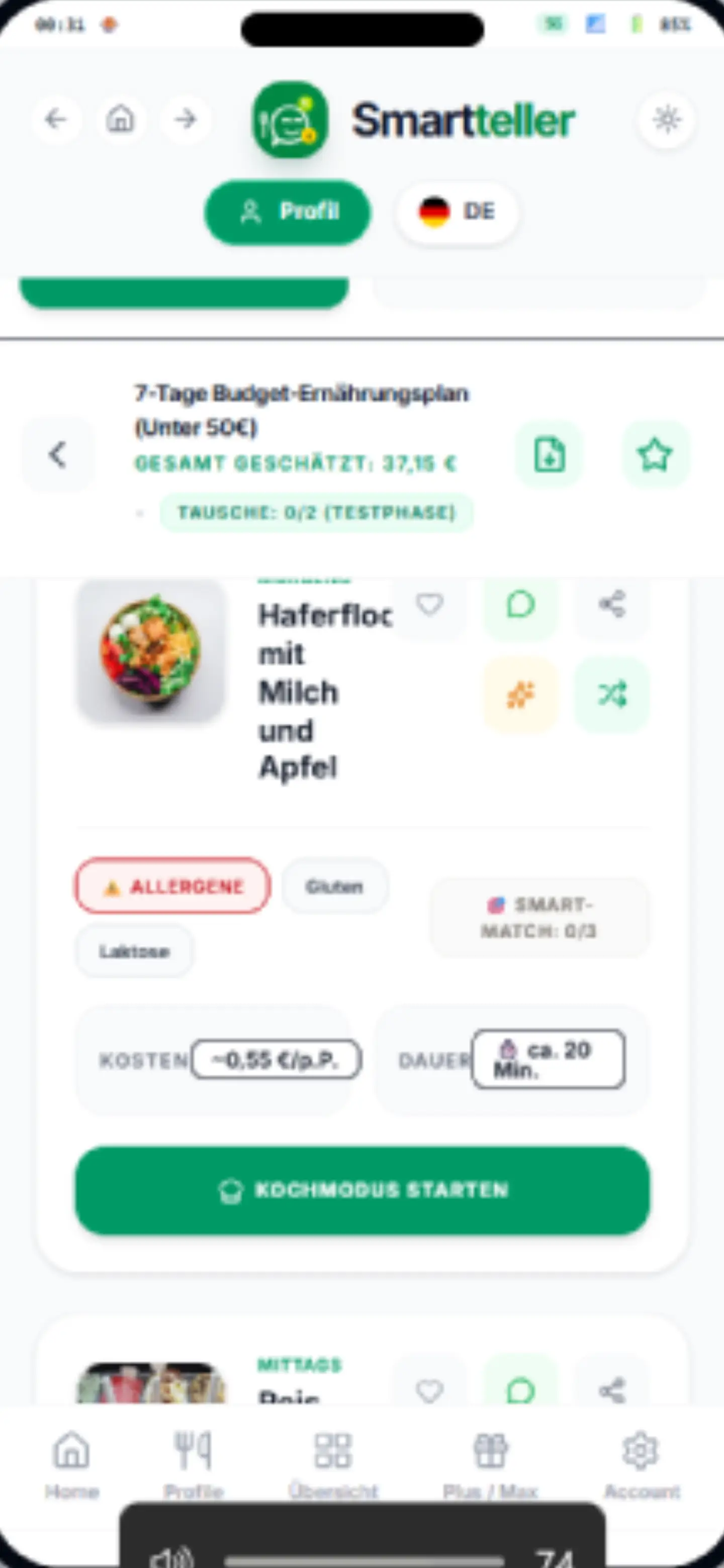 Smartteller Wochenplan